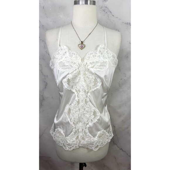 Vintage 60s Babydoll Cami Top M Lace Womens Coquette Y2K Romantic Gothic White - Picture 2 of 13